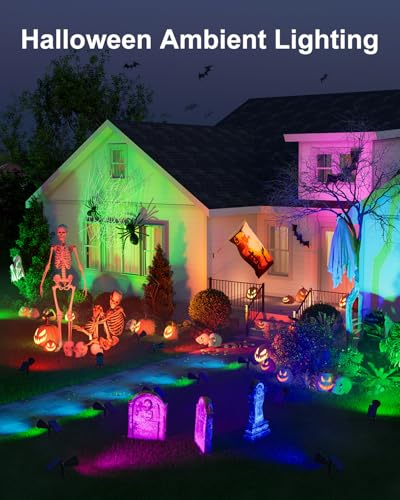 2 Pack Color Change Solar Spotlights Outdoor Waterproof RGB Halloween Decor (2 Count)