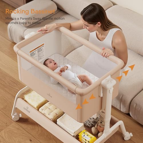 3-in-1 Baby Bassinet, Rocking Bassinet & Bedside Sleeper for Newborn Baby
