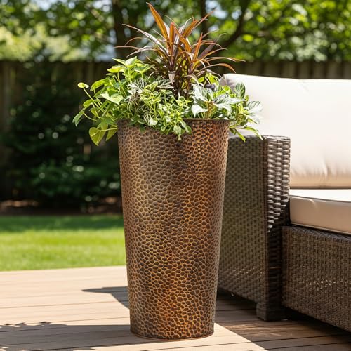 2 Pack 25" Tall Narrow Metal Planter with Inside Pot for Indoors or Outdoors (2 Count)
