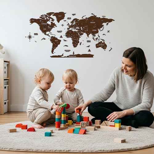 Multilayer 3D Wooden World Map