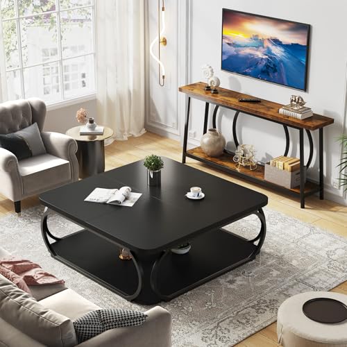 Square Coffee Table with Open Storage Shelf for Living Room