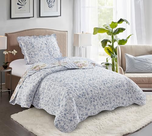 Blue Roses Patchwork Quilt Set