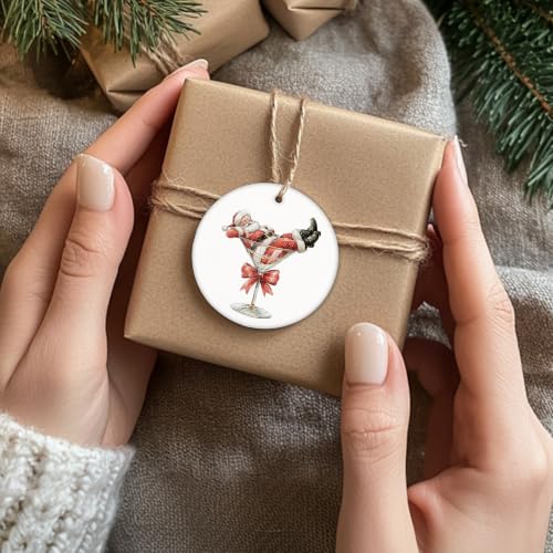 Christmas Santa in Martini Glass Bar Ceramic Ornament Gifts