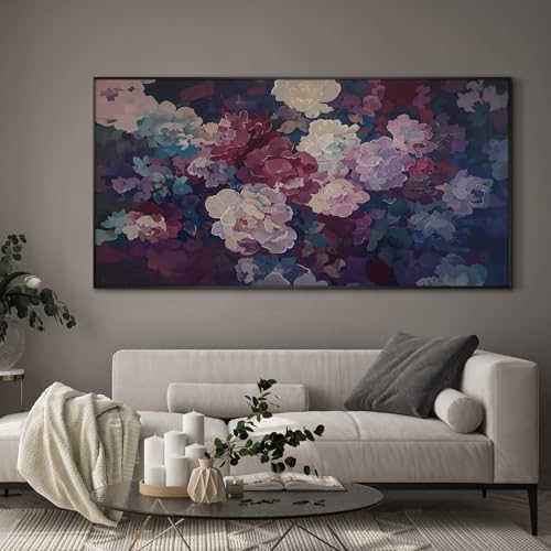 36"x72" Extra Large Framed Wall Art Bold Peony Bloom in Colorful Impressionist Style