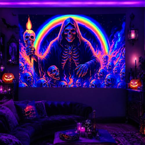 Blacklight Tapestry Grim Reaper Wall Hanging 78 x 59 Inch