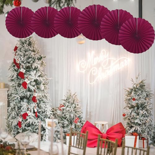 Wine Red Party Decorations 16inch Hanging Paper Fans Set DIY 6Pcs (6 Count)
