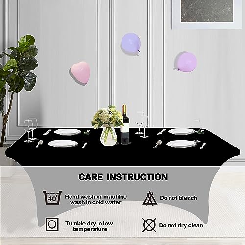 4FT Black Table Cloth for Rectangular Spandex Table Cover