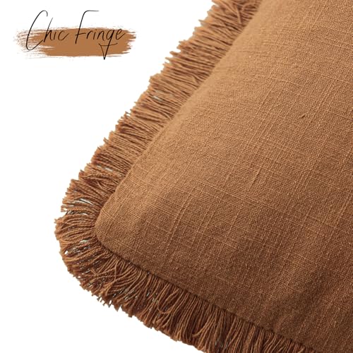Decorative Linen Fringe Lumbar Throw Pillow Covers 12×20 Orange (2 Count)