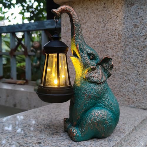 JOYBEE Garden Statues Elephant with Solar Lantern Outdoor Decor