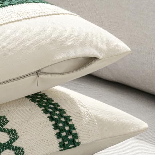 Set of 2 Dark Green Boho Christmas Decorative Pillow Covers 18x18 Inch (2 Count)