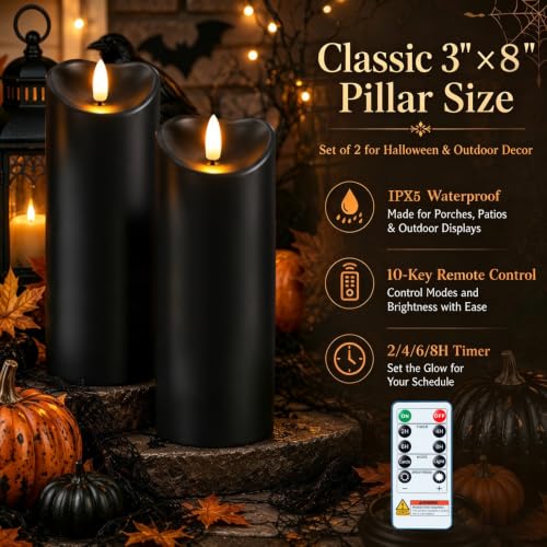 Halloween Black Waterproof LED Candles with Remote Timer
