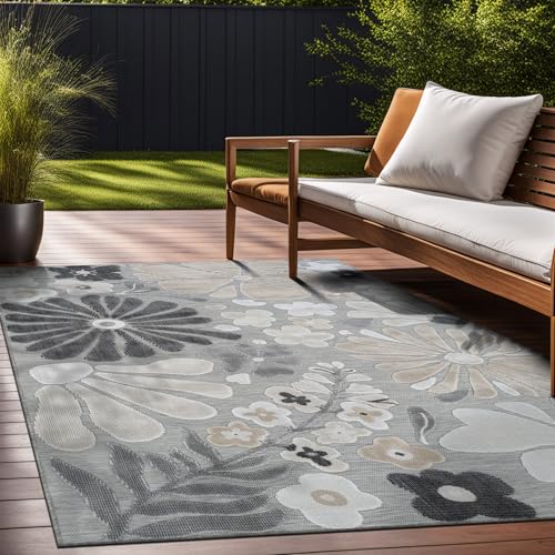 Outdoor Rug 5x7 Modern Floral Tropical Area Rugs for Outdoor and Indoor Patio Easy to Clean Non Shedding Living Room Porch Garden Washable Outside Carpet (35 Sq Ft)