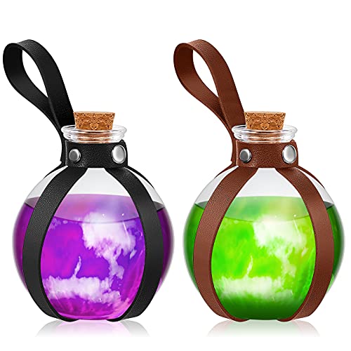 2 Pcs Halloween Glass Potion Bottles with Belt Cork Renaissance Witch Costume Accessories Witch Props Potion Bottle for Halloween Party Decor Cosplay DIY Crafts Gift (2 Count)