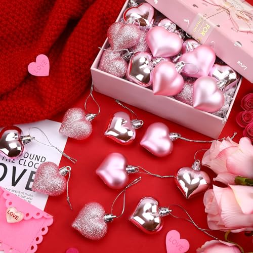 24 Pcs Valentine’s Day Heart Shaped Ornaments for Tree Decorations (24 Count)