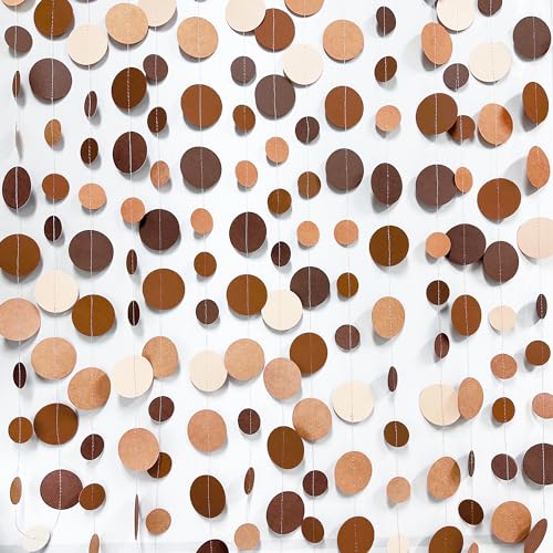 Ombre Brown Party Decorations Polka Dots Garlands Cream Tan Brown Boho Hanging Paper Circle Dots Streamer for Neutral Rustic Cowboy Western Teddy Bear Birthday Wedding Woodland Party Decor