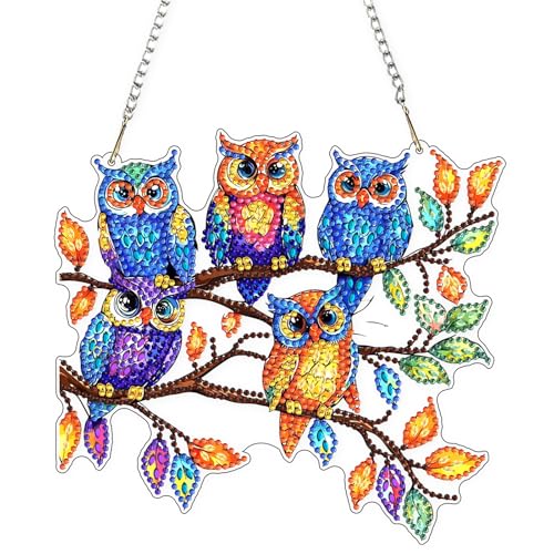 DIY Colorful Owls Diamond Painting Hanging Ornament