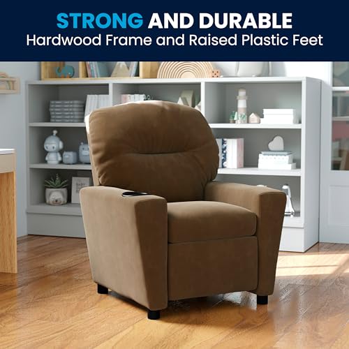Chandler Microfiber Kids Recliner with Cup Holder and Safety Recline