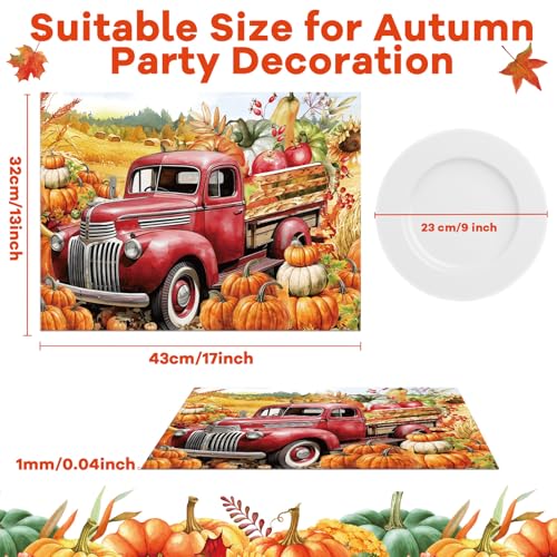 Fall Placemats Set of 6 Thanksgiving Pumpkin Plastic Table Mat 17×13×0.04in (6 Count)