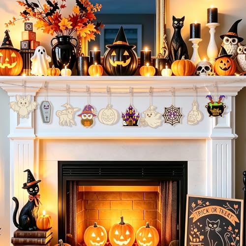 80PCS Wooden Halloween Ornaments to Paint Fall Decorations Crafts for Kids