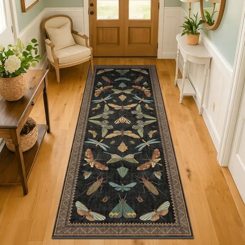 Dark Black Boho 2x10 Rug Runners for Hallways (20 Sq Ft)
