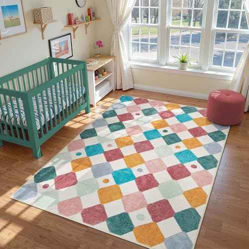 6x9 Classroom Rug Washable Kids Rug Colorful Playroom Mat Confetti (54 Sq Ft)