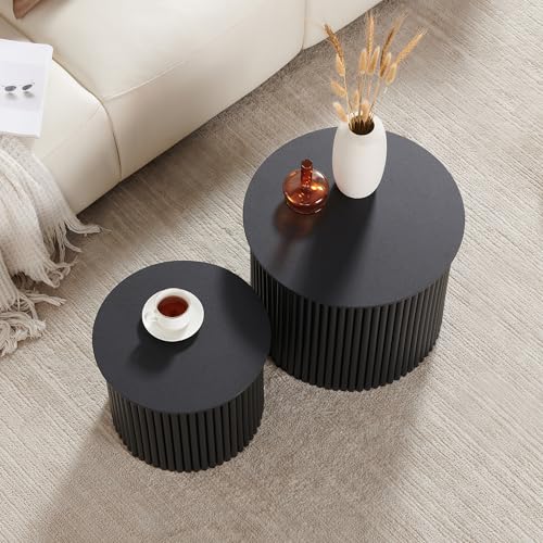 Small Fluted Round Nesting Coffee Table Set of 2