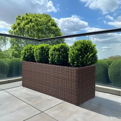 Large Rectangular Block Planter Box Handmade Wicker Tall Planters for Outdoor Plants with Removable Liners Modern Planter for Indoor Outdoor Patio Deck