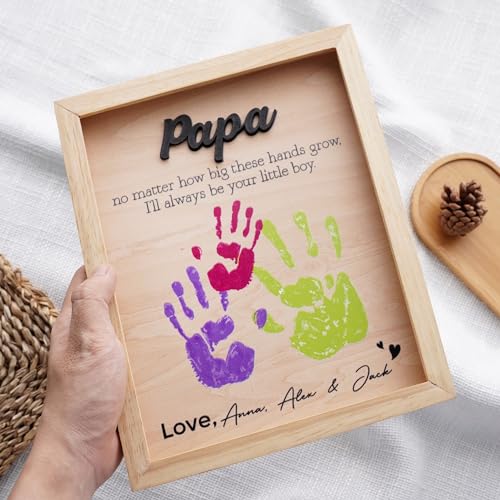 Best Dad Ever Hands Down Sign Handprint Frame with Paint DIY Gift for Father's Day Personalized Engraved Family Names Gifts From Daughter