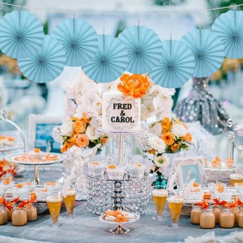 Baby Blue Party Decorations Light Blue Hanging Round Paper Fans Set 12in (30 Count)