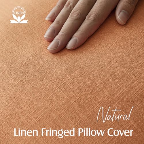 Boho Linen Fringe Lumbar Throw Pillow Covers 12×20 Dusty Orange (2 Count)