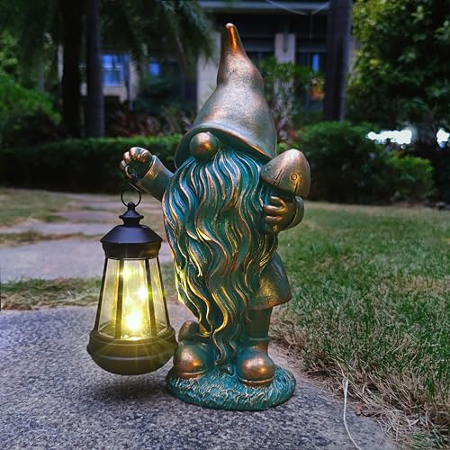 JOYBEE Garden Statues Gnomes with Solar Lantern Outdoor Decor