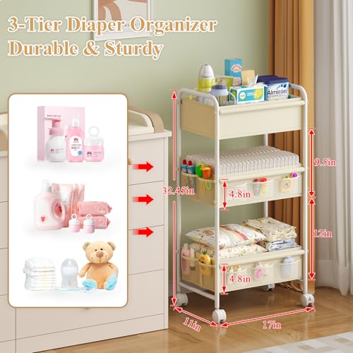 3 Tier Baby Diaper Caddy Cart Organizer