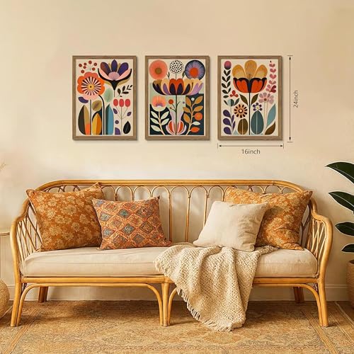 Framed Colorful Floral Wall Art Set of 3