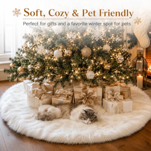 30 Inch Faux Fur Christmas Tree Skirt White Plush Skirt for Merry Christmas Party Christmas Tree Decoration