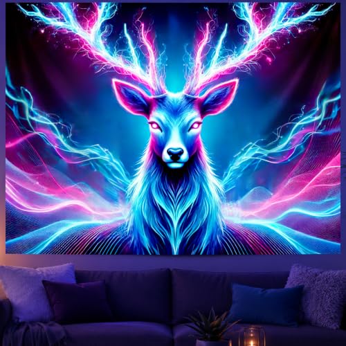 Blacklight Tapestry Deer Antlers Neon Wall Art 78 x 59 Inch