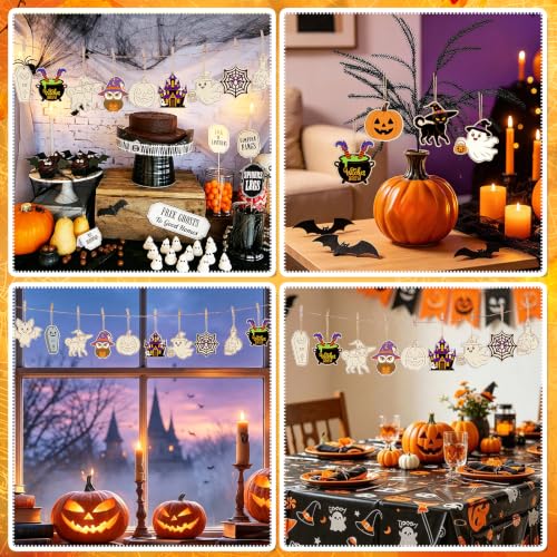 80PCS Wooden Halloween Ornaments to Paint Fall Decorations Crafts for Kids