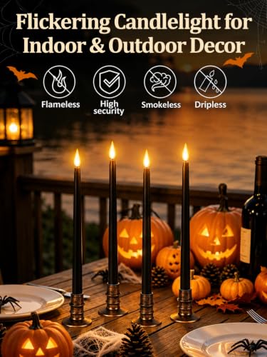 6 Pcs Halloween Black LED Flameless Candles with Remote (6 Count)