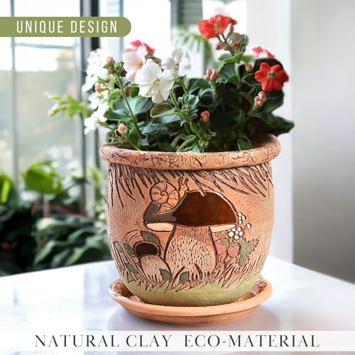 Ceramic Pot with Drainage Hole and Saucer