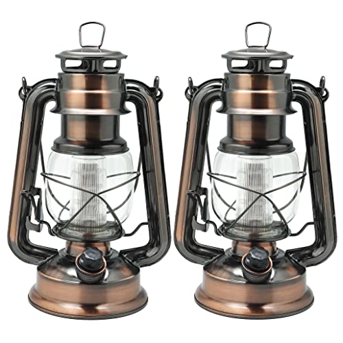 LED Vintage Lantern Metal Hanging Hurricane 12 LED Dimmer Switch Warm White Battery Operated Power Outage Indoor Camping Lighting Outdoor Brooklyn (2 Count)