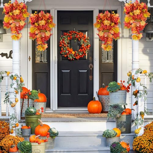 Fall Leaves Hanging Plant Artificial Fall Leaves Garland with Berry
