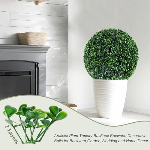 2 PCS 13.7 inch 2 Layers Artificial Plant Topiary Ball Faux Boxwood