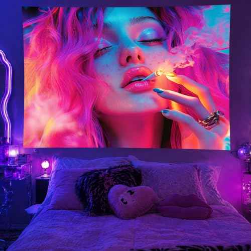 Girl Blacklight Tapestry 78x59 Inch Cool Girl Room Decor