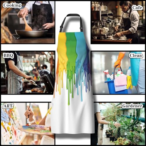 Cook Apron Women Rainbow Paint Border Fun Aprons for Men for Kitchen Cooking Restaurant BBQ Painting Crafting Gardening 27”