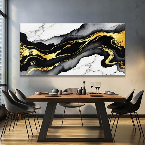 Large Abstract Black And Gold Wall Art Canvas Art Wall Decor 29 x 58 In