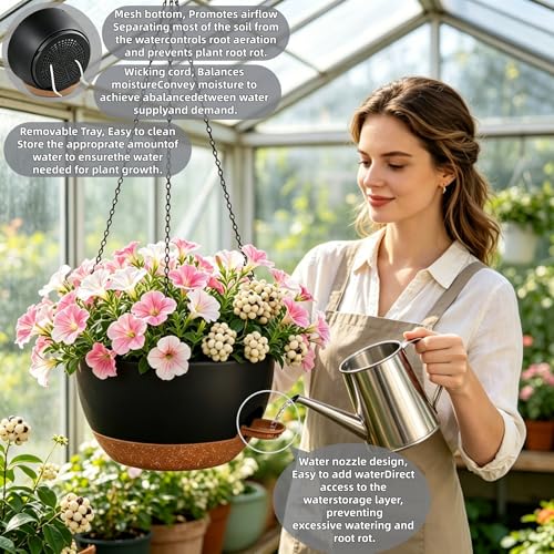 2 Pack 10 Inch Self Watering Hanging Planters for Indoor Plants