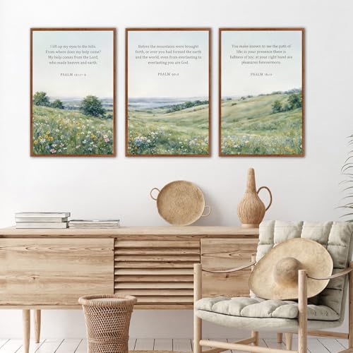 KAlRNE Natural Christian Framed Wall Art Scripture Print Set (3 Count)