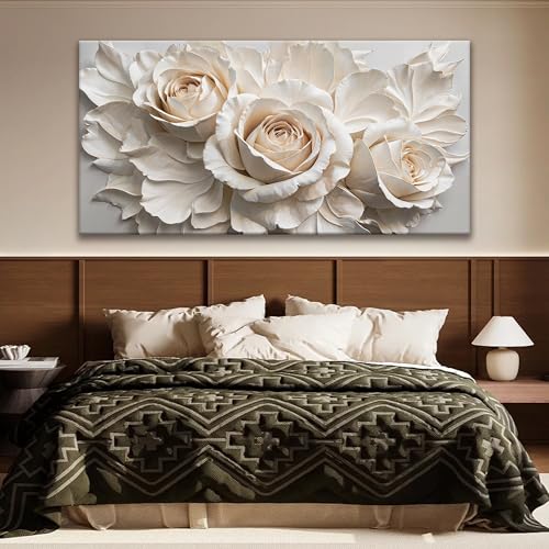 Large Modern White Flower Wall Art For Living Room Prints 29 X 58 In