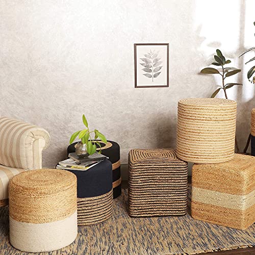 Jute Cotton Braided Cube Pouf Ottoman (2 Count)