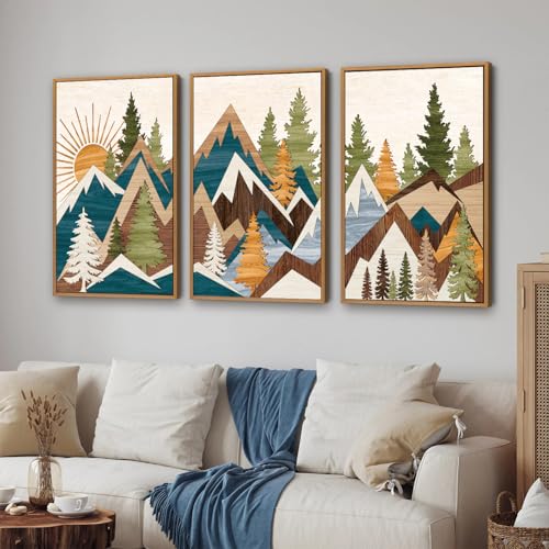 Large Mountain Framed Canvas Wall Art (3 Count)