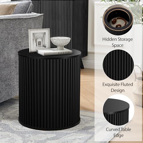 Fluted Round Side Table with Storage